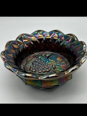 Antique Fenton Purple Heavy Grape Carnival Glass Sauce Bowl